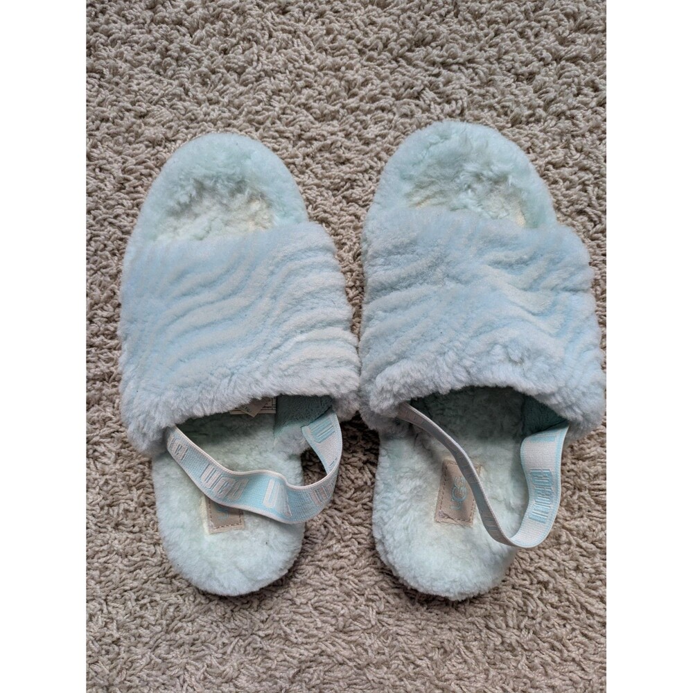 UGG ~ Fluff Yeah Wavy Slide Slipper ~ Mint Green Aqua~Women's Size 6 ~ Slingback